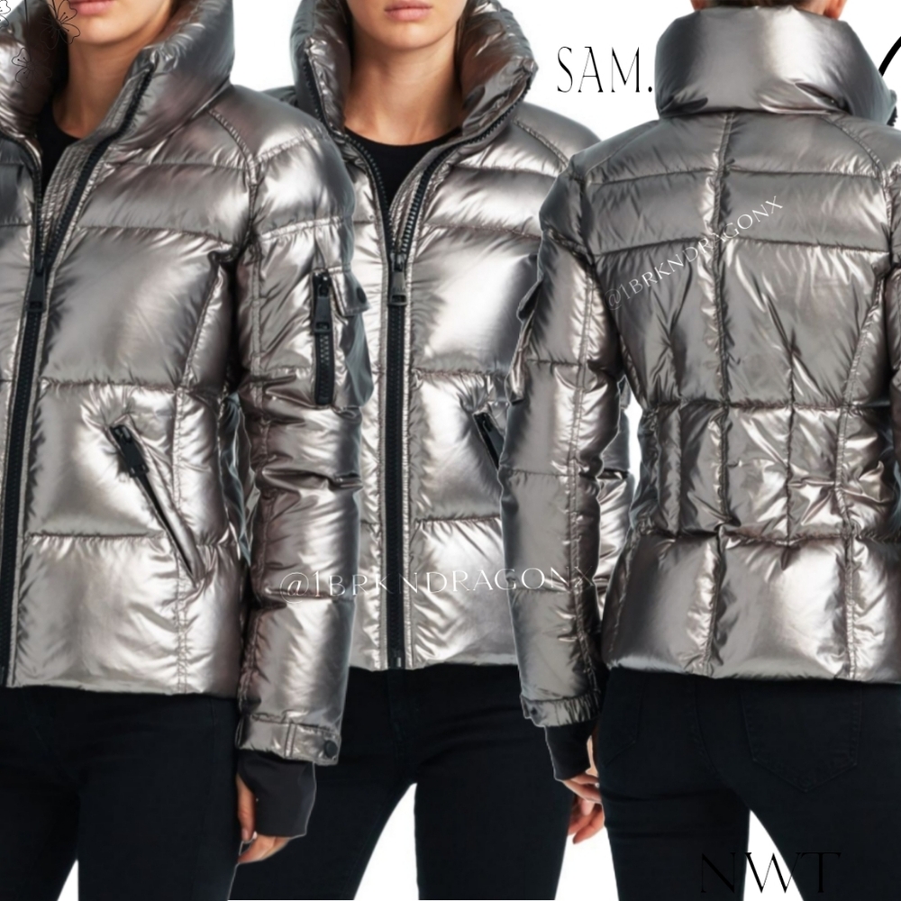 SAM. METALLIC PEWTER SILVER DOWN FEATHER COAT BRAND NEW PUFFER WINTER COAT SAM. - Picture 13 of 16